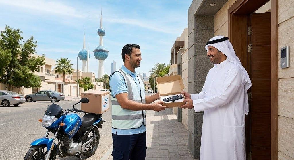 فني محترف يقوم بتوصيل وبرمجة أجهزة التحكم عن بعد (الريموت كنترول) بدقة وسرعة ضمن خدمات توصيل ريموت خيطان بالكويت لضمان تشغيل الأجهزة بكفاءة وراحة العملاء.
