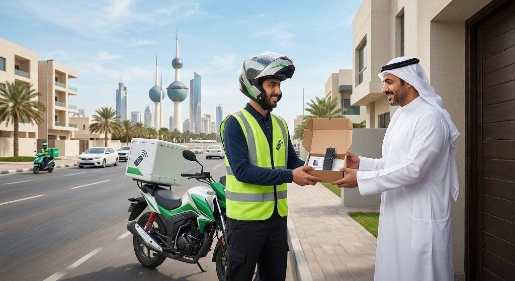 فني محترف يقوم بتوصيل وبرمجة ريموت كنترول حديث بدقة وسرعة ضمن خدمات توصيل ريموت الوطية بالكويت لضمان تشغيل الأجهزة بكفاءة وراحة العملاء.
